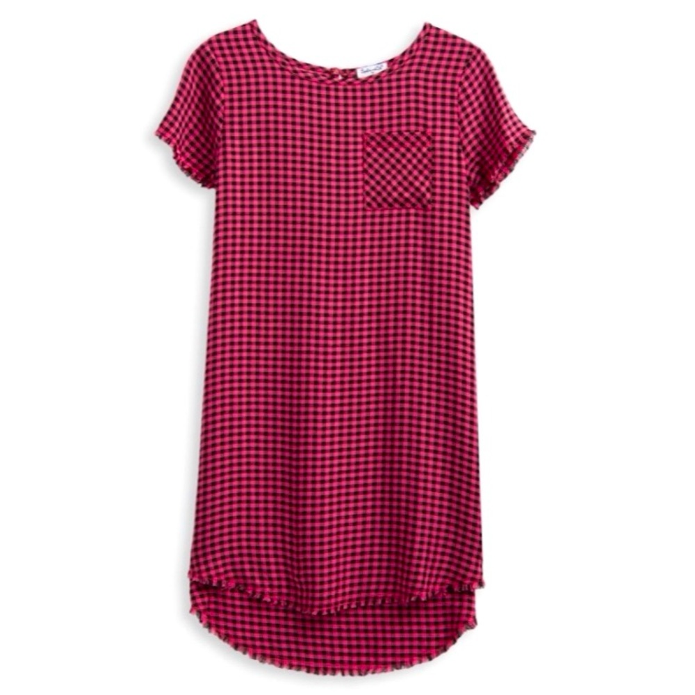Splendid Pink & Black Plaid Short Sleeve Casual Swing Dress Girls Size 12